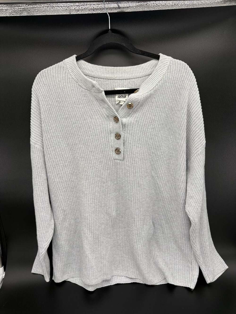 Aerie Henley Sweater Size M Gray Ribbed Cozy